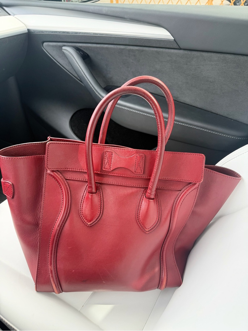 Celine Red Leather Top-Handle Tote - Picture 8 of 11